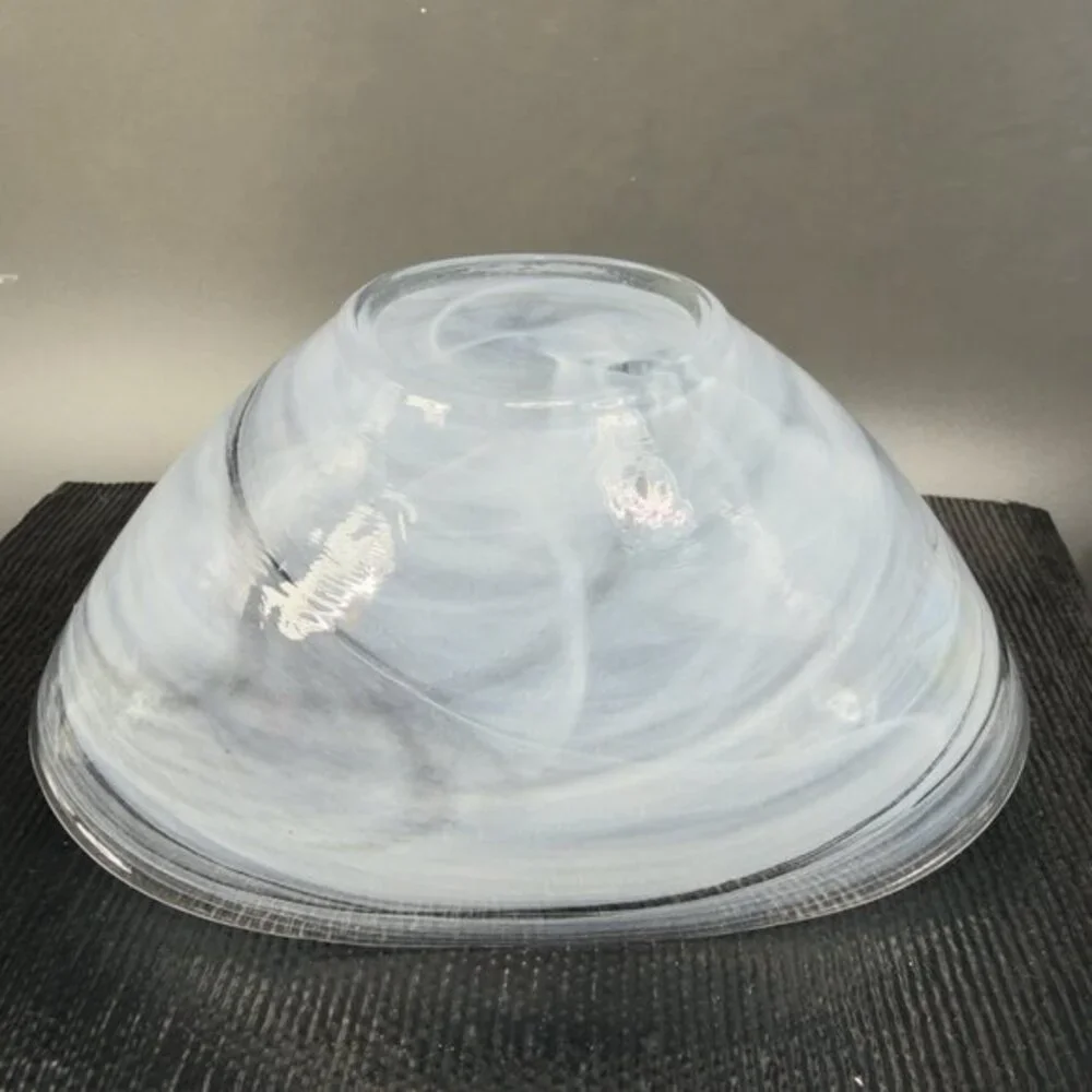 Venetian‎ Art Glass Curved Dish Bowl Recycle Glass Black Swirl Pattern Italy VTG